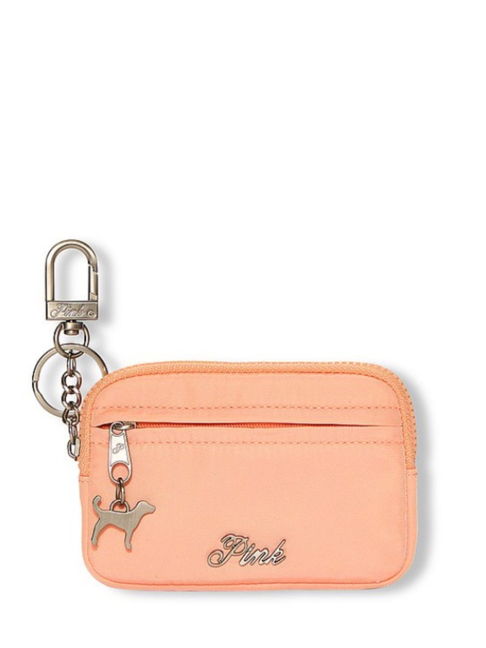PINK Victoria's Secret Peach Zip Key/card Pouch with Silver Hardware - Picture 3 of 6